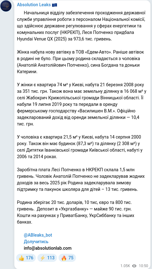 Telegram publication screenshot