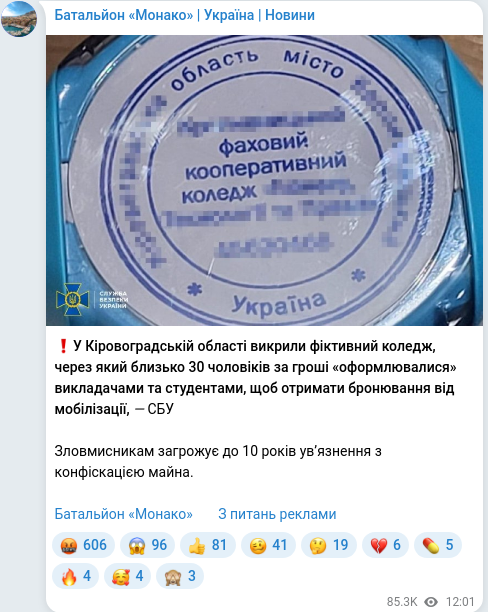 Telegram publication screenshot