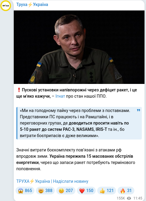 Скріншот Telegram-публікації