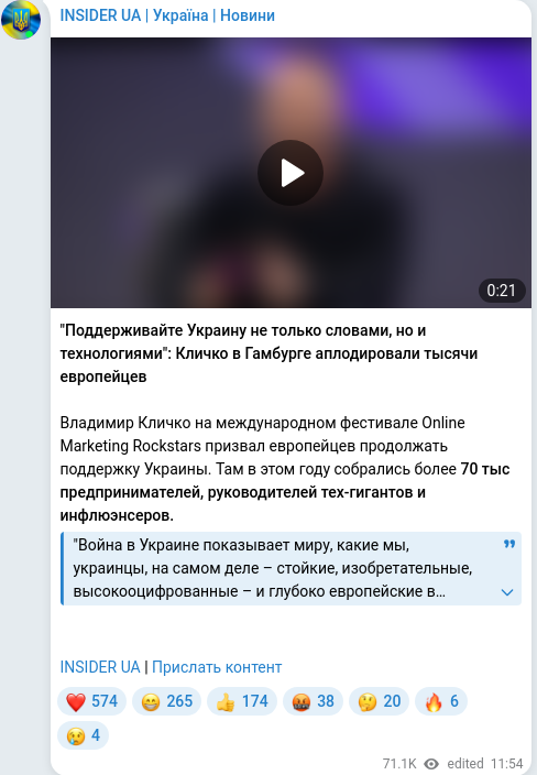 Скріншот Telegram-публікації