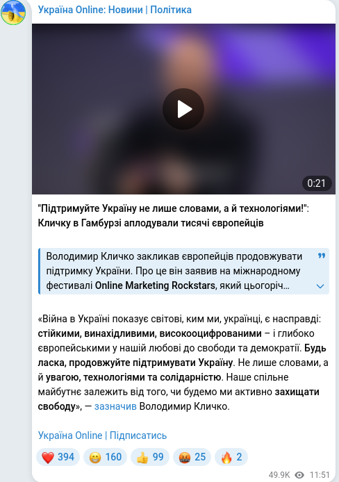 Скріншот Telegram-публікації