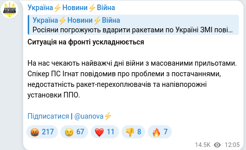 Telegram publication screenshot