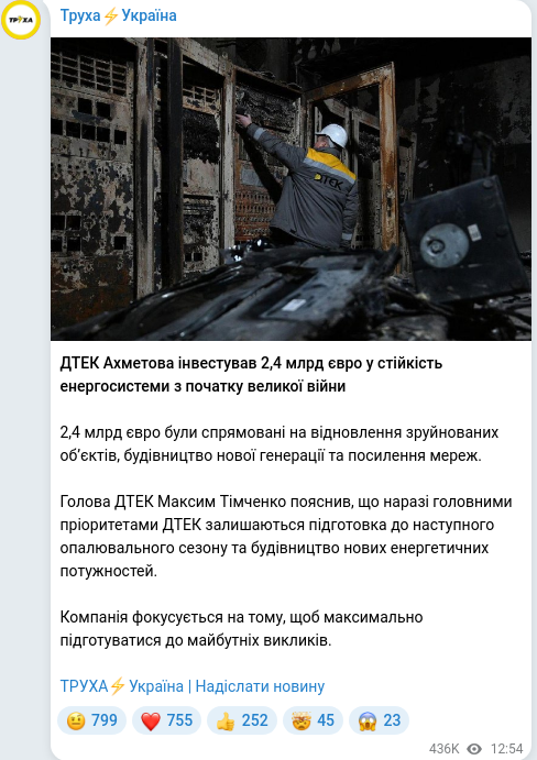 Скріншот Telegram-публікації