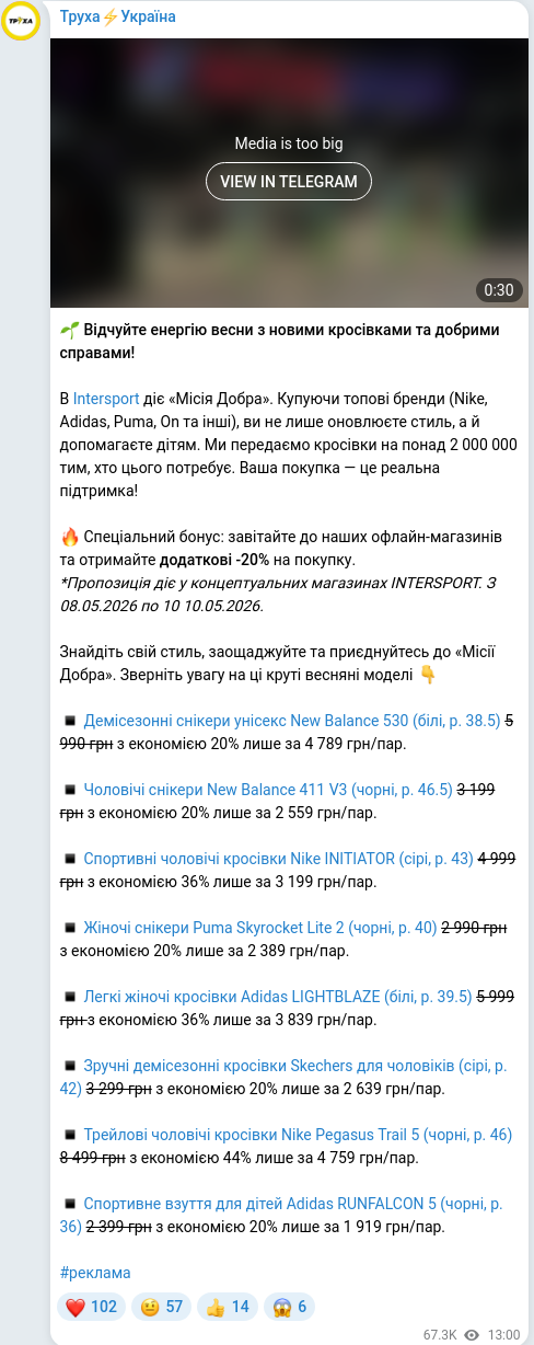 Скріншот Telegram-публікації