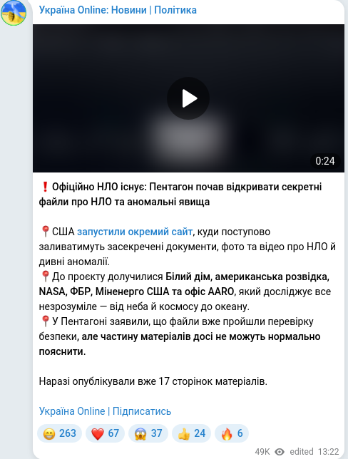 Telegram publication screenshot