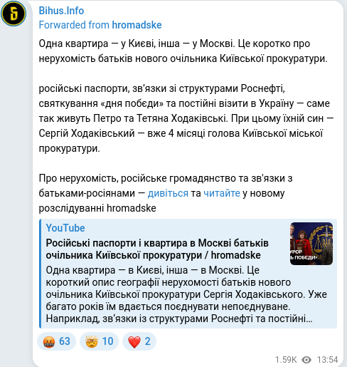 Telegram publication screenshot