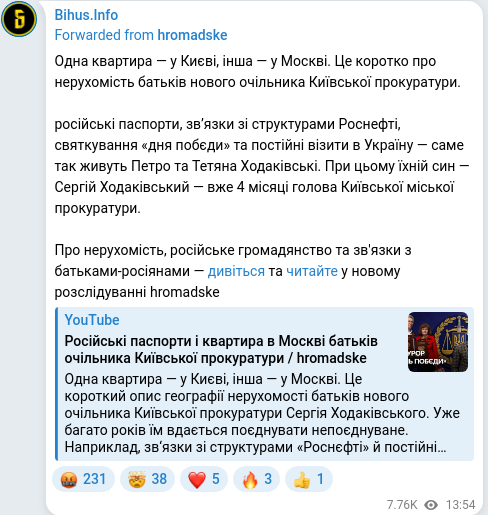 Telegram publication screenshot