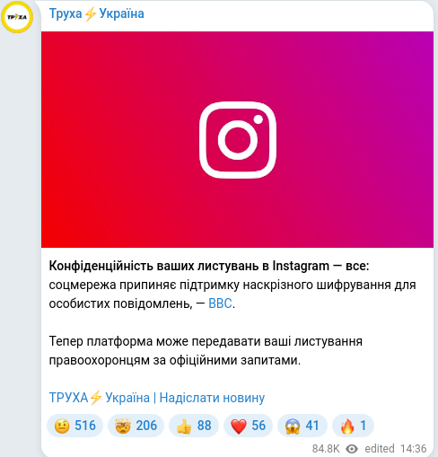 Скріншот Telegram-публікації