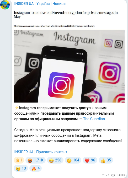 Скріншот Telegram-публікації