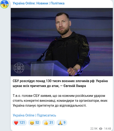 Скріншот Telegram-публікації