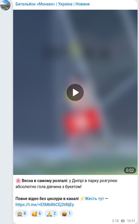 Telegram publication screenshot