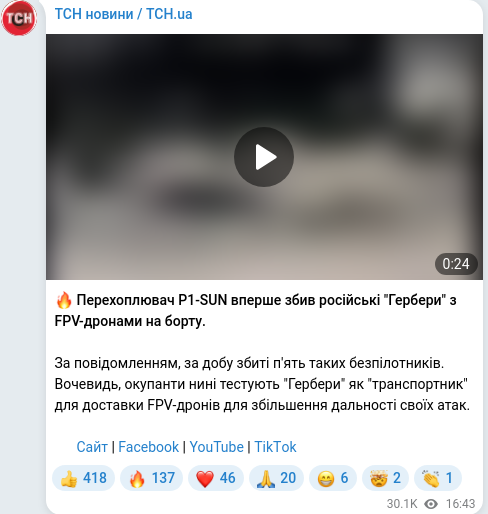 Скріншот Telegram-публікації
