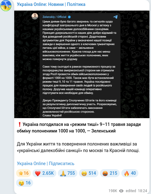 Telegram publication screenshot