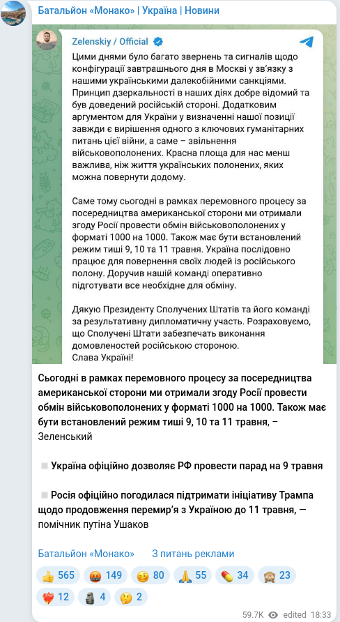 Telegram publication screenshot