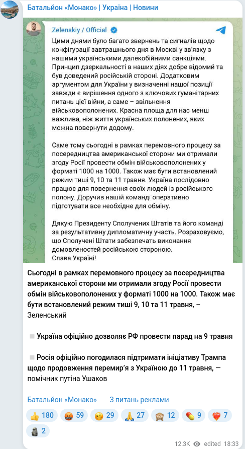Telegram publication screenshot