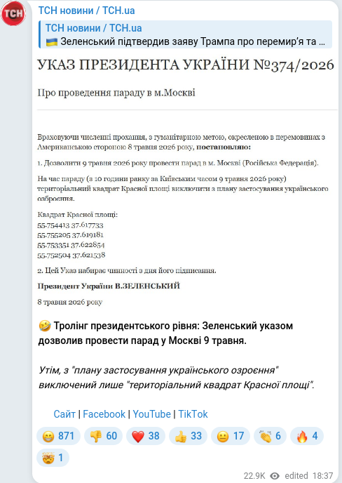 Скріншот Telegram-публікації