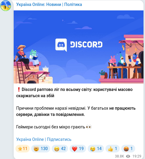 Скріншот Telegram-публікації