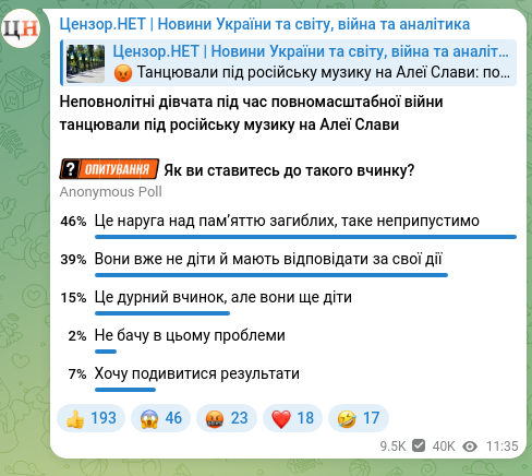 Скріншот Telegram-публікації: Цензор.НЕТ | Новини України та світу, війна та аналітика