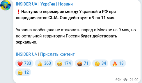 Скріншот Telegram-публікації