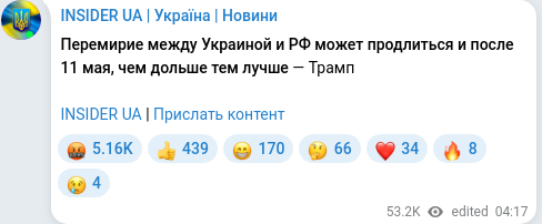 Скріншот Telegram-публікації