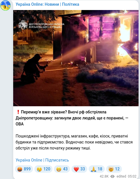 Скріншот Telegram-публікації