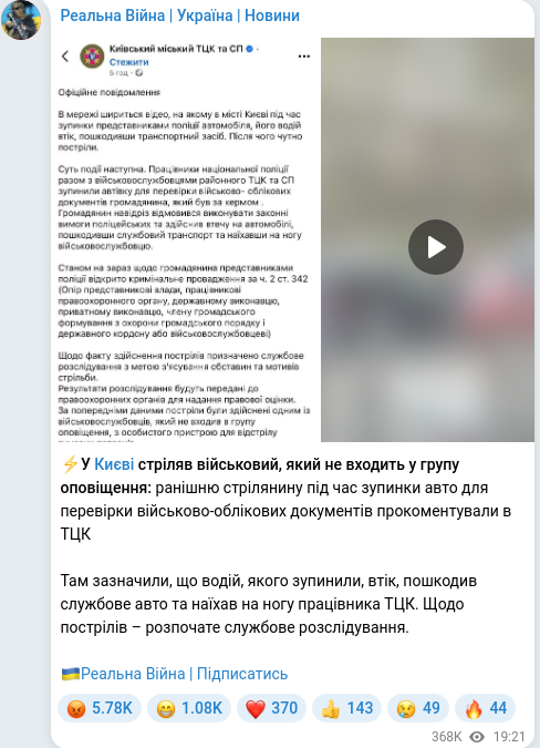 Скріншот Telegram-публікації