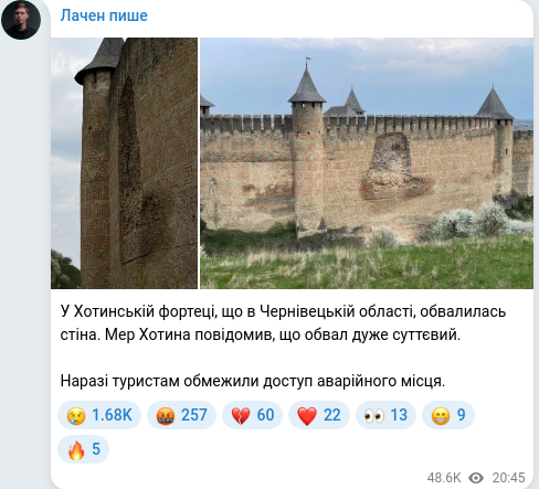 Скріншот Telegram-публікації