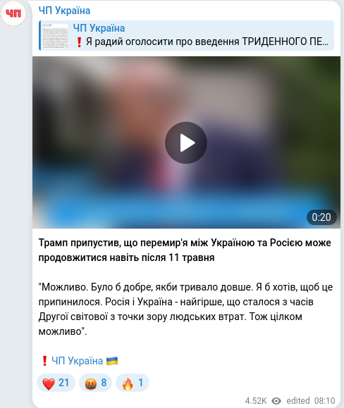 Скріншот Telegram-публікації