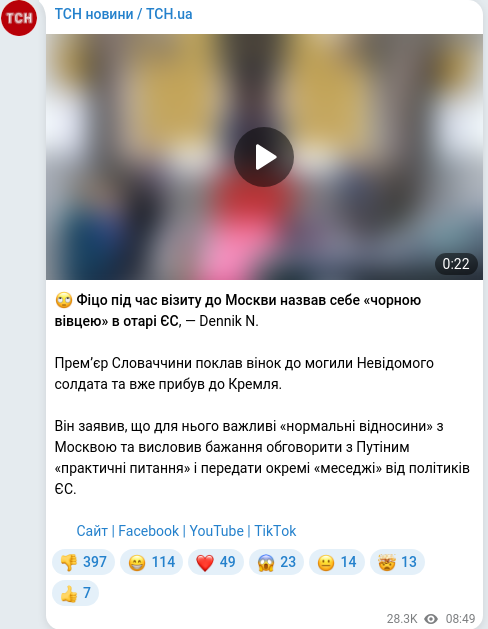 Скріншот Telegram-публікації