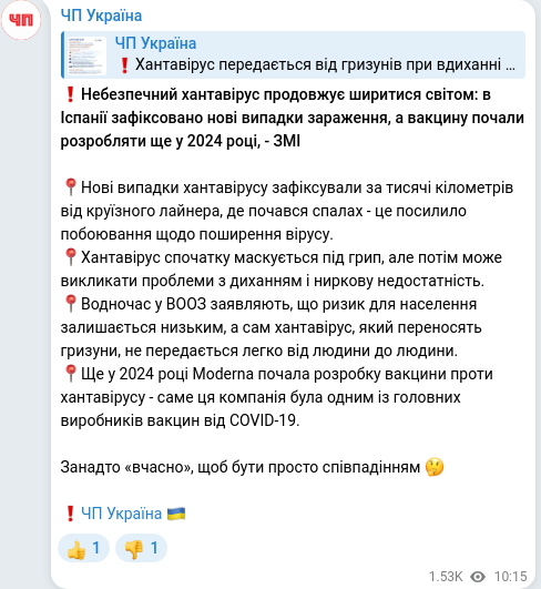 Скріншот Telegram-публікації