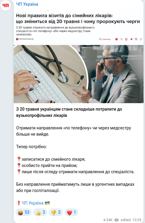 Скріншот Telegram-публікації