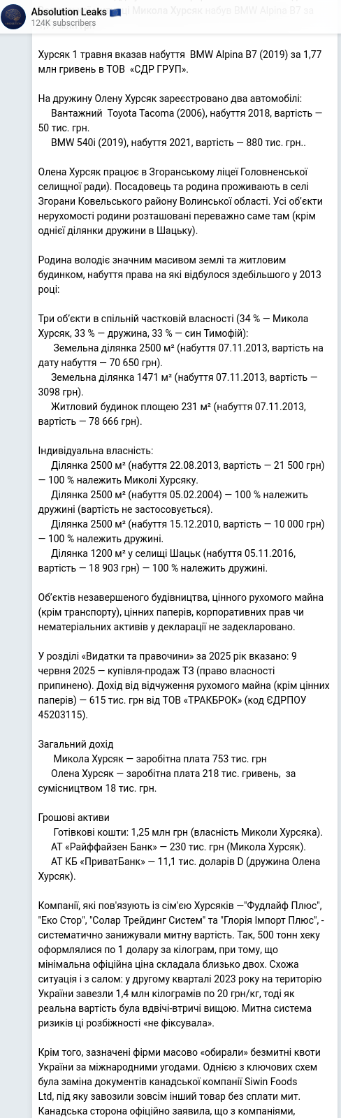 Telegram publication screenshot