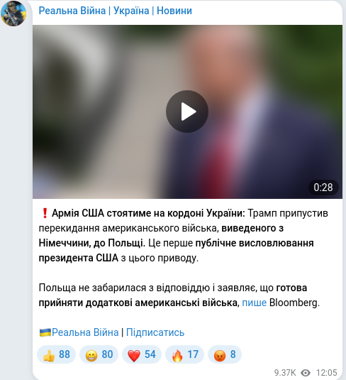 Скріншот Telegram-публікації