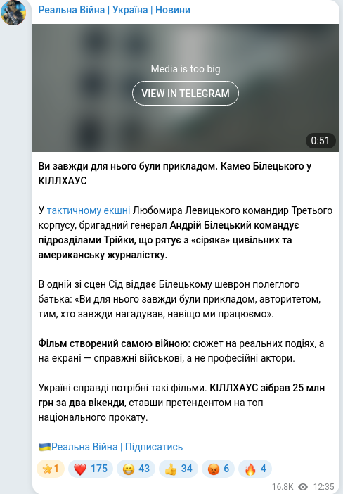 Скріншот Telegram-публікації