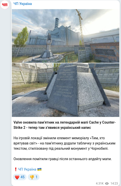 Скріншот Telegram-публікації