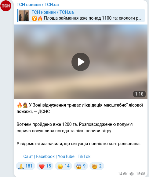 Скріншот Telegram-публікації