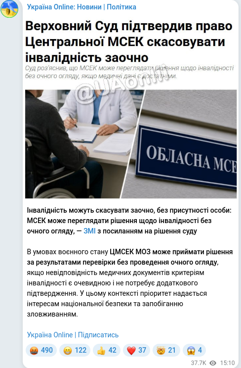 Скріншот Telegram-публікації