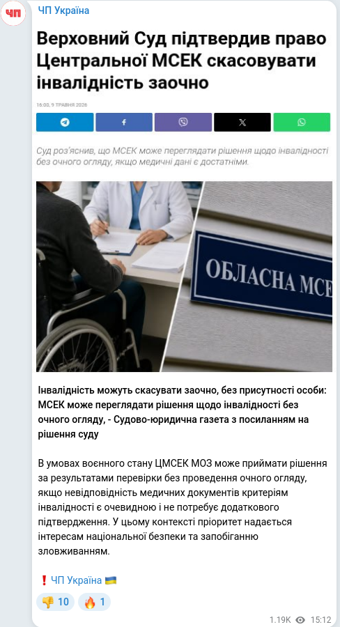 Скріншот Telegram-публікації