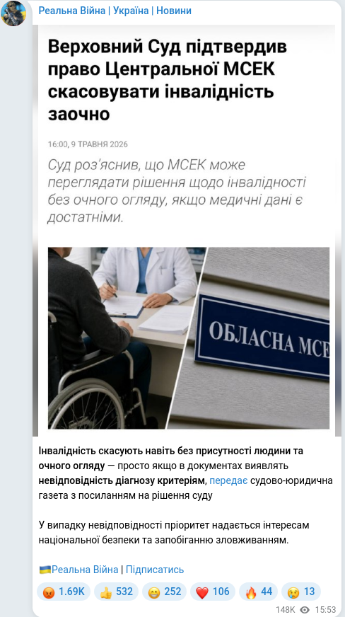 Скріншот Telegram-публікації