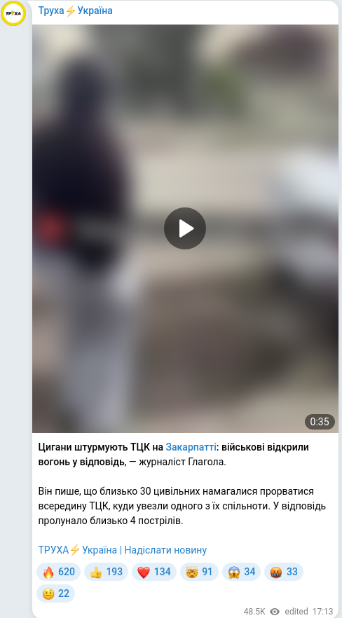 Скріншот Telegram-публікації