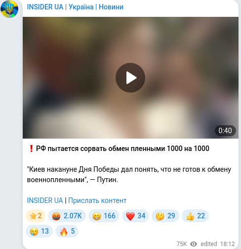 Скріншот Telegram-публікації