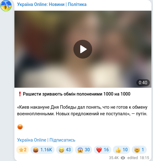 Скріншот Telegram-публікації