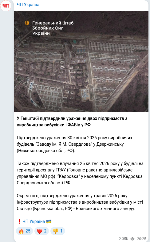 Скріншот Telegram-публікації
