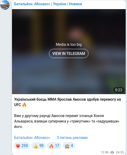 Telegram publication screenshot