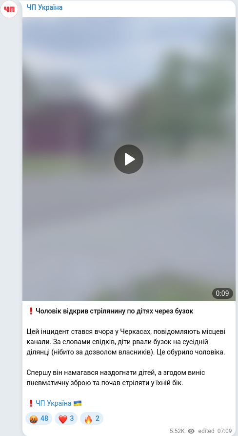 Telegram publication screenshot
