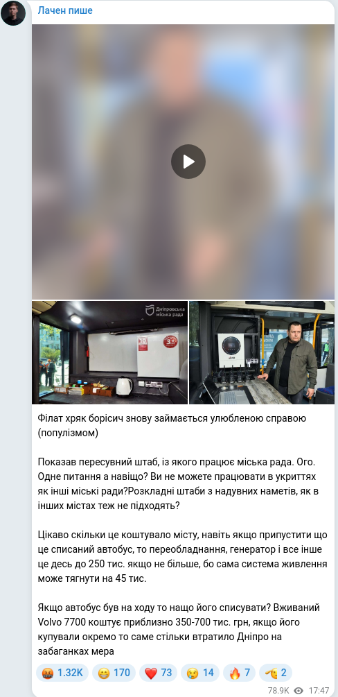 Скріншот Telegram-публікації