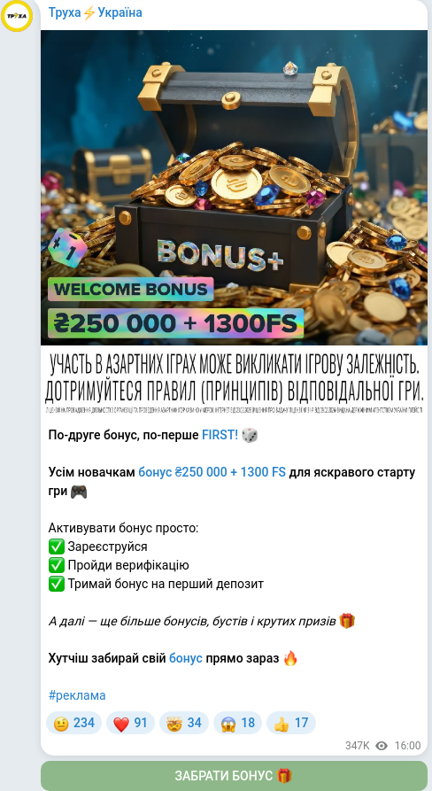 Скріншот Telegram-публікації