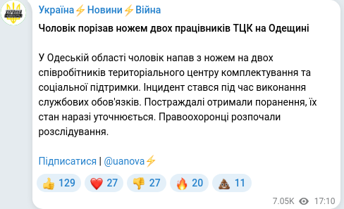 Скріншот Telegram-публікації