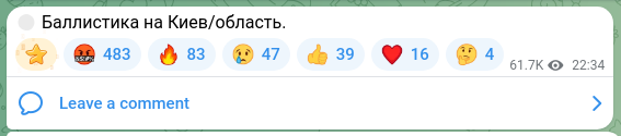 Screenshot of a Telegram post: 🔴 Ballistics toward Kyiv/region.