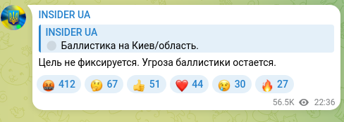 Screenshot of a Telegram post: The objective is not fixed. The ballistic threat remains.